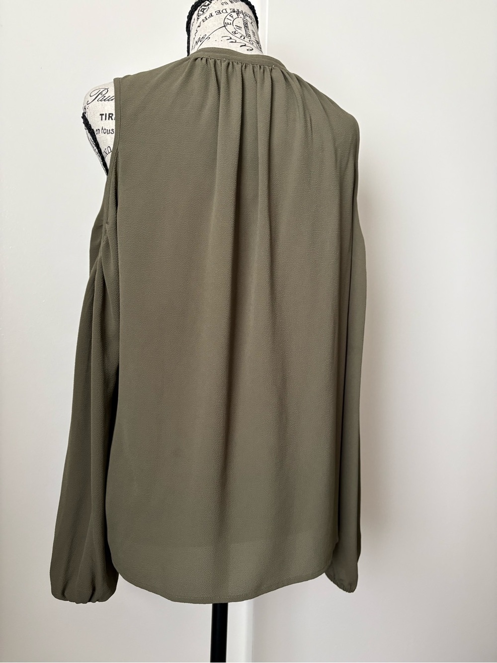 Michael Kors Olive Cold-Shoulder Tie-Neck Blouse - Picture 3 of 7